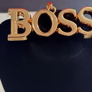 Gold Letter 'BOSS' Pendant Necklace - Women's Statement Jewelry
